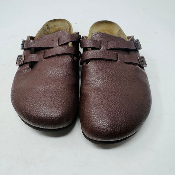 Birki’s Brown Leather Clogs Sandals Slip On Comfort Double Buckle EU 39 US 8 - Picture 4 of 10